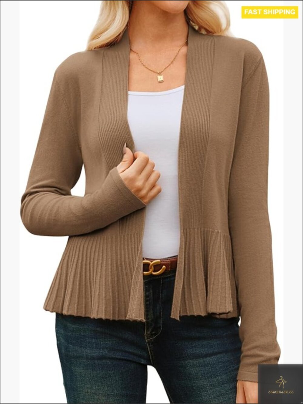 Lightweight Peplum Cardigan Open Front Cropped Summer Knit Tops Long Sleeve